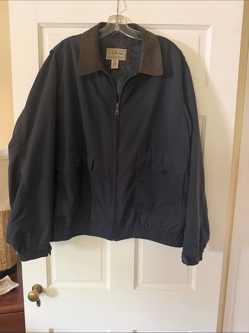 L.L. Bean  Dark Navy Jacket with Brown Suede Collar